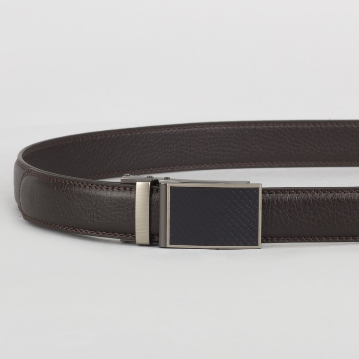 Ремень мужской, 2 строчки, пряжка зажим металл, ширина - 3 см, цвет кофе