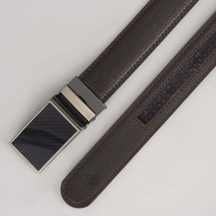 Ремень мужской, 2 строчки, пряжка зажим металл, ширина - 3 см, цвет кофе