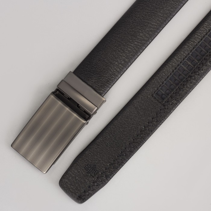 Ремень мужской, гладкий, пряжка зажим матовый металл, ширина - 3,5 см, цвет чёрный