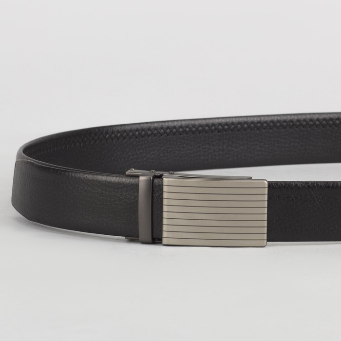 Ремень мужской, гладкий, пряжка зажим матовый металл, ширина - 3,5 см, цвет чёрный