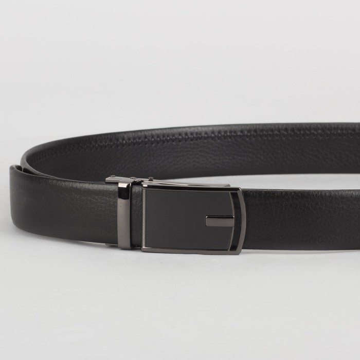 Ремень мужской, гладкий, пряжка зажим тёмный металл, ширина - 3,5 см, цвет чёрный