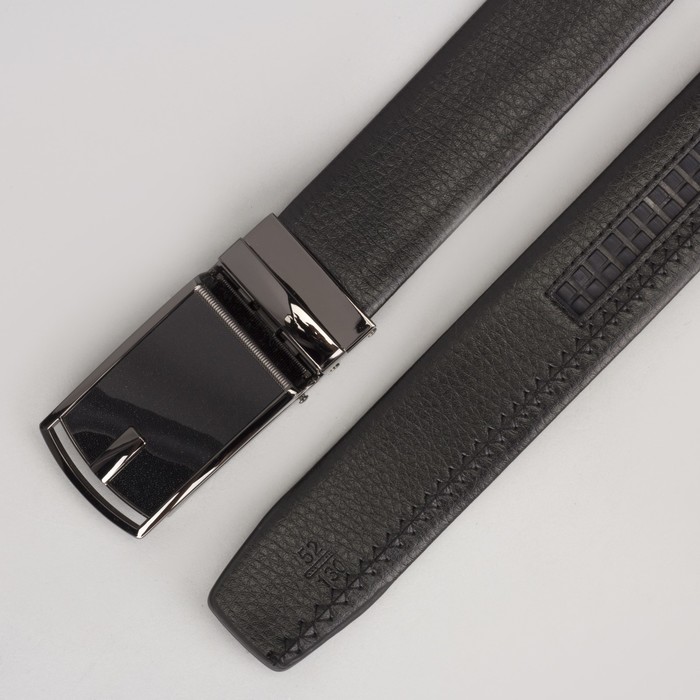 Ремень мужской, гладкий, пряжка зажим тёмный металл, ширина - 3,5 см, цвет чёрный