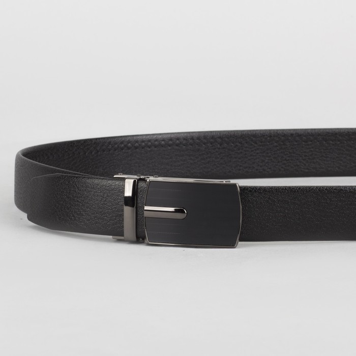 Ремень мужской, гладкий, пряжка зажим тёмный металл, ширина - 3,5 см, цвет чёрный