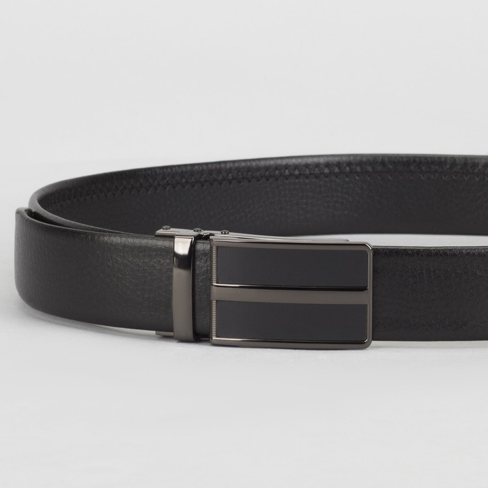 Ремень мужской, гладкий, пряжка зажим тёмный металл, ширина - 3,5 см, цвет чёрный