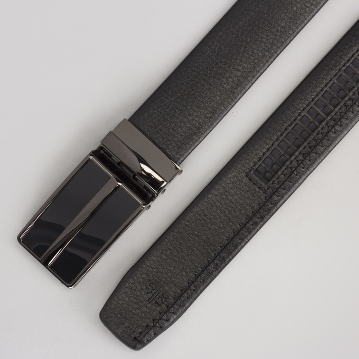 Ремень мужской, гладкий, пряжка зажим тёмный металл, ширина - 3,5 см, цвет чёрный