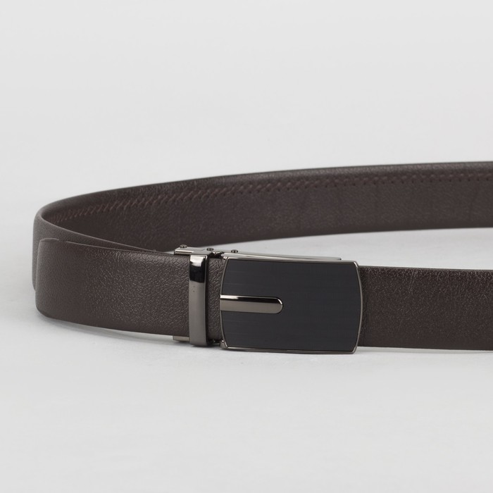 Ремень мужской, гладкий, пряжка зажим тёмный металл, ширина - 3,5 см, цвет чёрный