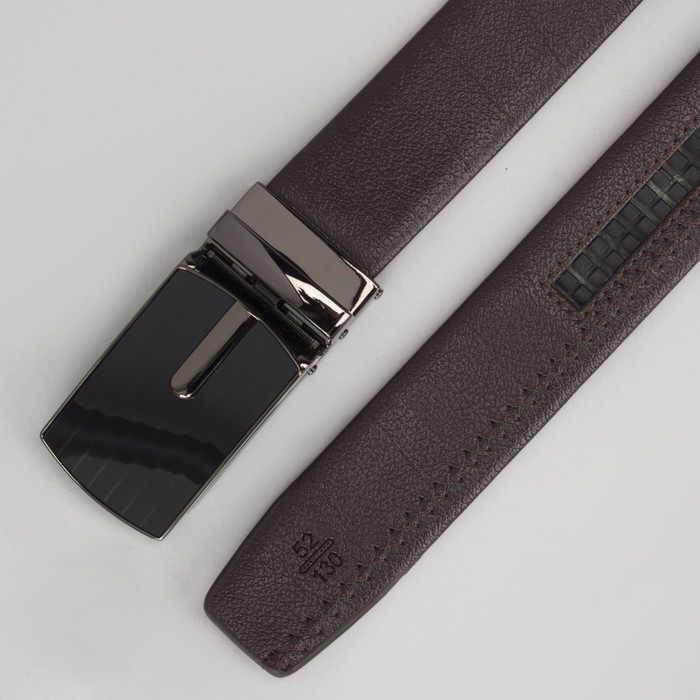 Ремень мужской, гладкий, пряжка зажим тёмный металл, ширина - 3,5 см, цвет чёрный