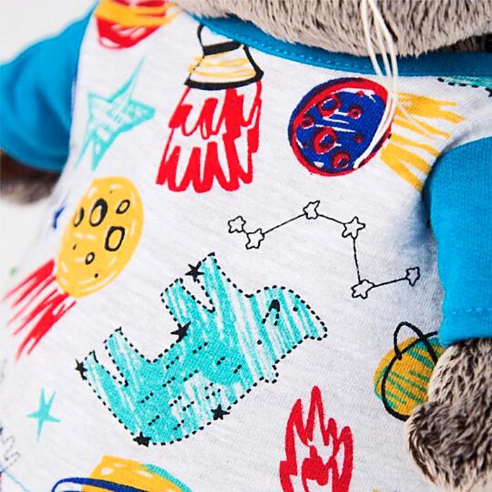 Мягкая игрушка «Басик» в футболке космос и в шапочке, 19 см