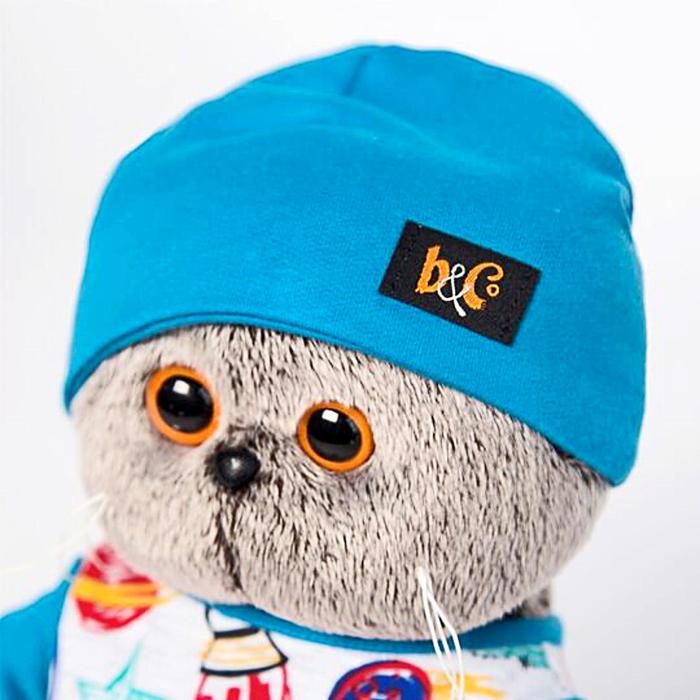 Мягкая игрушка «Басик» в футболке космос и в шапочке, 19 см