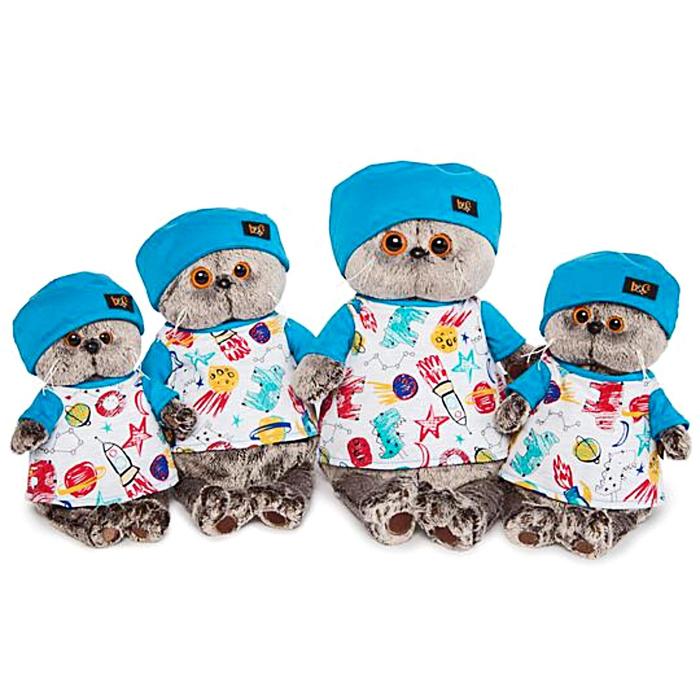 Мягкая игрушка «Басик» в футболке космос и в шапочке, 19 см