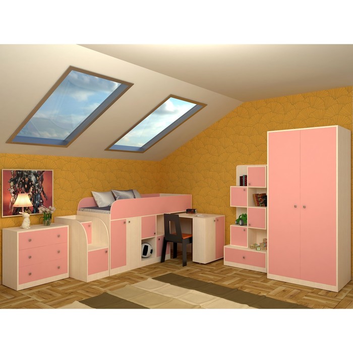 Детская двухъярусная кровать «Астра мини», цвет дуб молочный/розовый