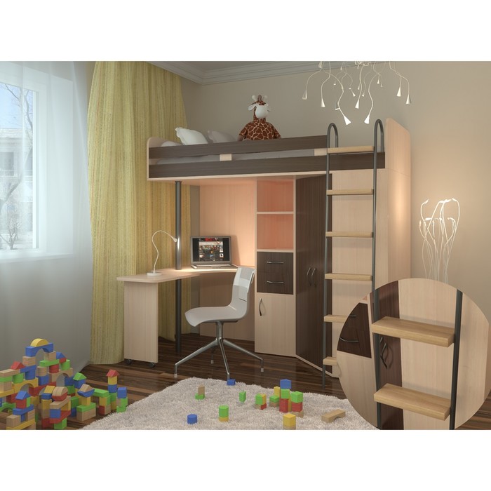 Детская двухъярусная кровать «М-85», цвет дуб молочный/орех