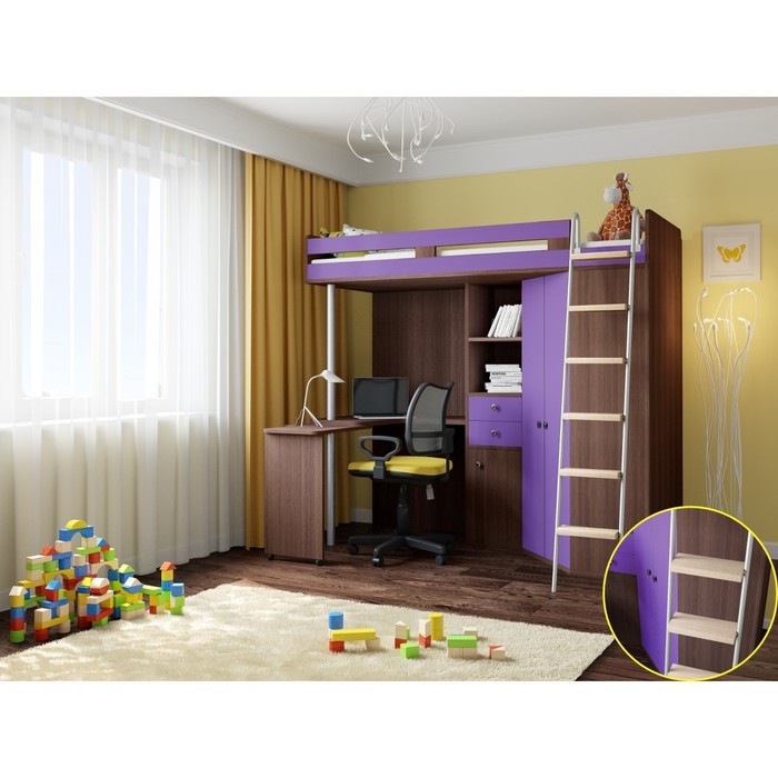 Детская двухъярусная кровать «М-85», цвет дуб шамони/фиолетовый