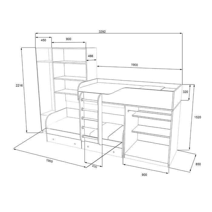 Детская двухъярусная кровать «Лео», цвет дуб молочный/фиолетовый