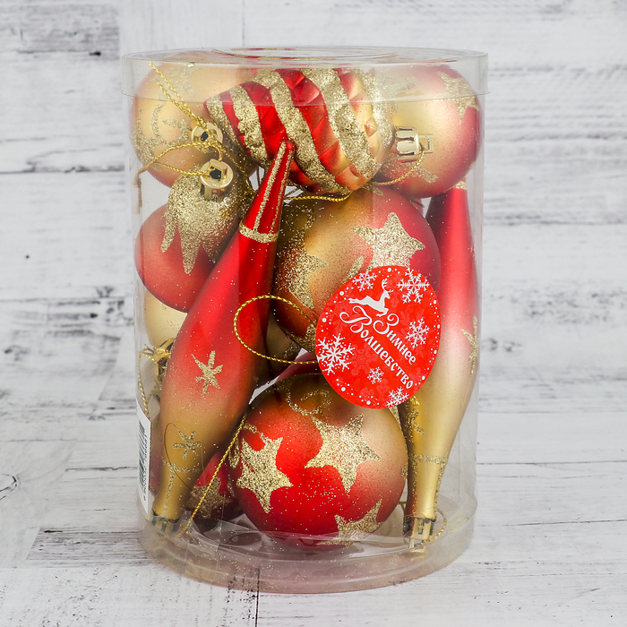 Набор украшений пластик 14 шт "Двухцветие" красно-желтый