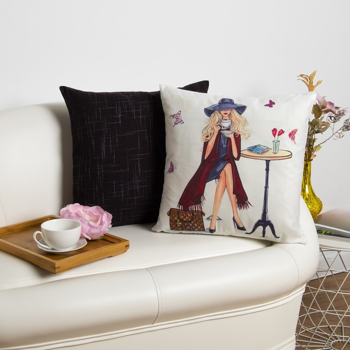 Наволочка декоративная Этель "Классика", цв.черный, 43*43 см, 100% п/э