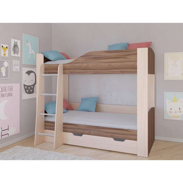 Детская двухъярусная кровать «Астра 2», цвет дуб молочный/орех детская двухъярусная кровать астра 3 цвет дуб молочный розовый