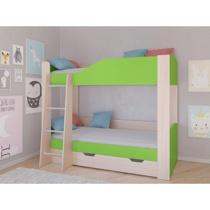 Детская двухъярусная кровать «Астра 2», цвет дуб молочный/салатовый детская двухъярусная кровать астра 2 цвет дуб молочный розовый