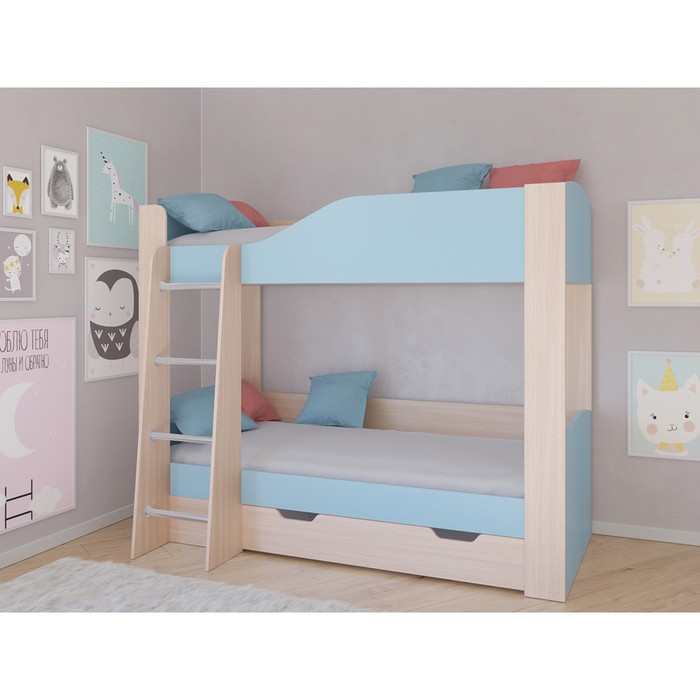 Детская двухъярусная кровать «Астра 2», цвет дуб молочный/голубой детская двухъярусная кровать астра 2 цвет дуб молочный орех