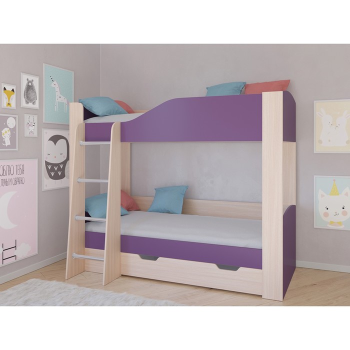 фото Детская двухъярусная кровать «астра 2», цвет дуб молочный/фиолетовый