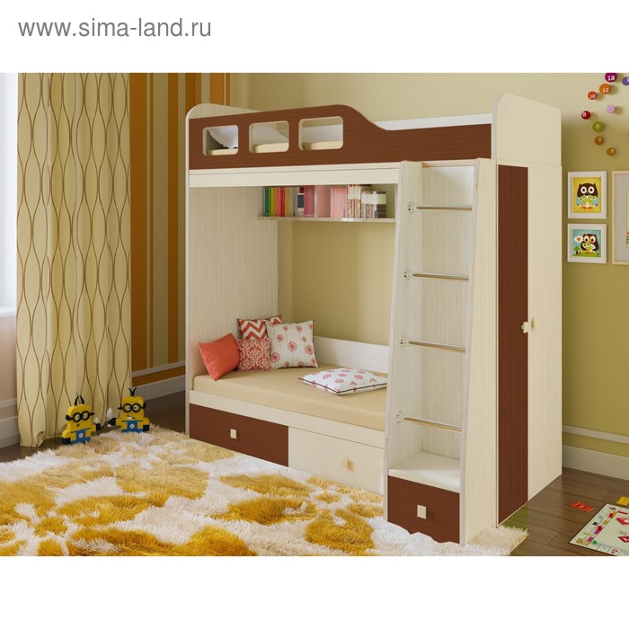 фото Детская двухъярусная кровать «астра 3», цвет дуб молочный/орех