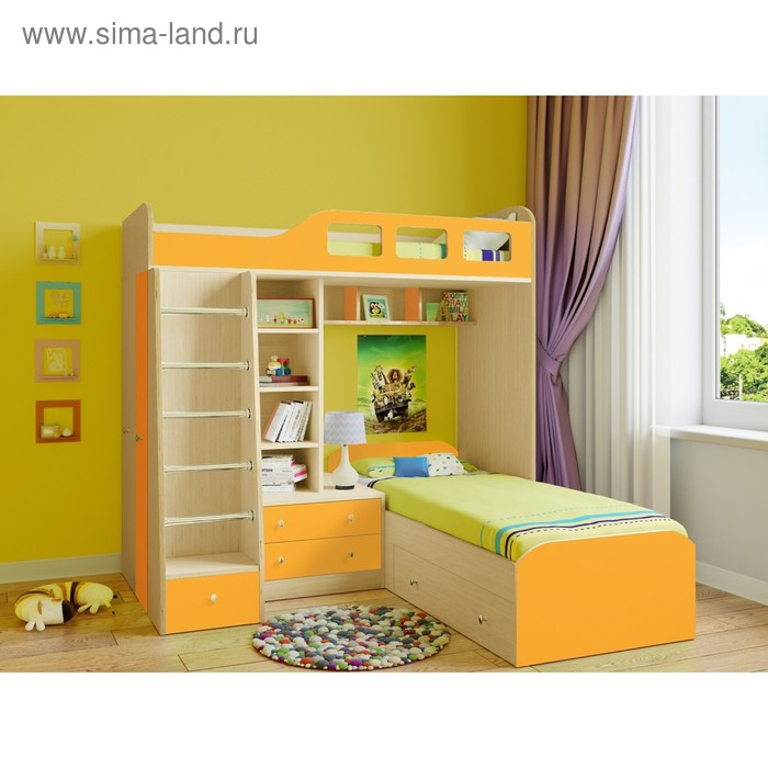 Детская двухъярусная кровать «Астра 4», цвет дуб молочный/оранжевый