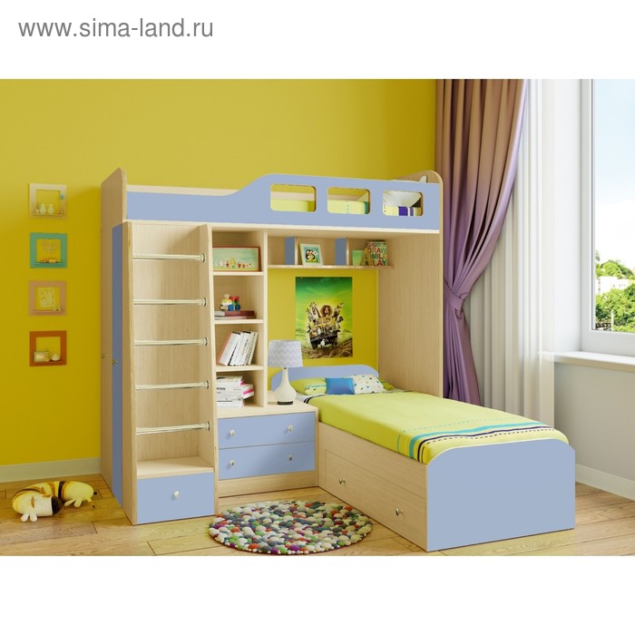 Детская двухъярусная кровать «Астра 4», цвет дуб молочный/голубой детская двухъярусная кровать астра 4 цвет дуб молочный венге