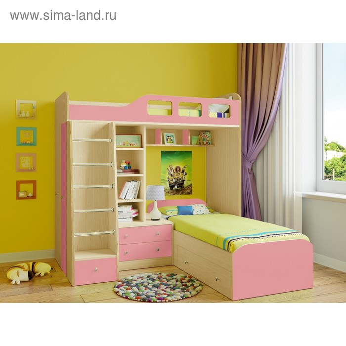 фото Детская двухъярусная кровать «астра 4», цвет дуб молочный/розовый