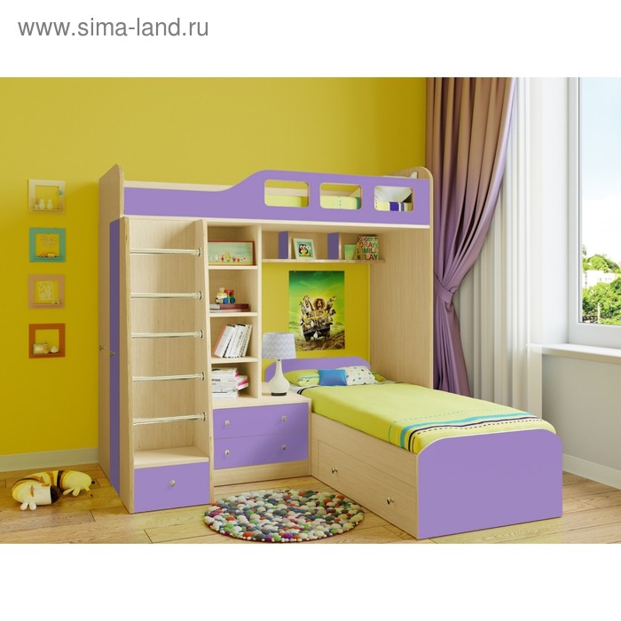 фото Детская двухъярусная кровать «астра 4», цвет дуб молочный/фиолетовый