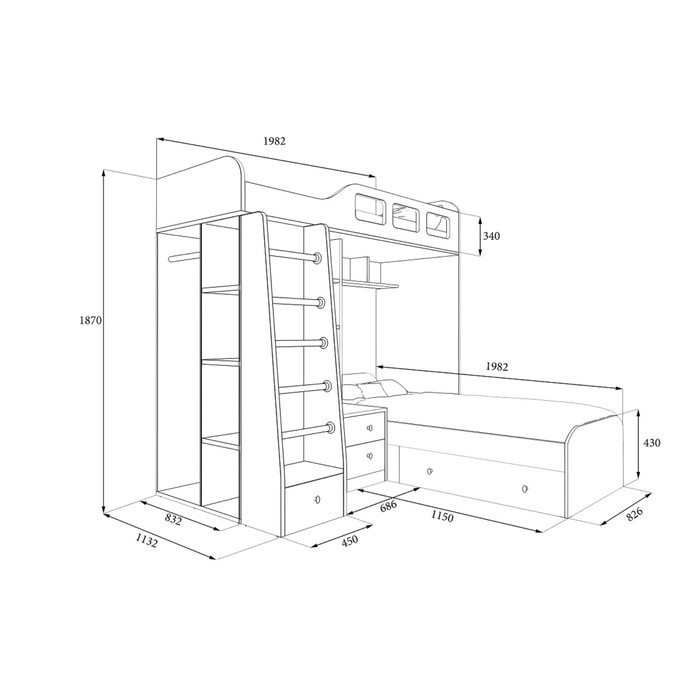 Детская двухъярусная кровать «Астра 4», цвет дуб шамони/дуб молочный