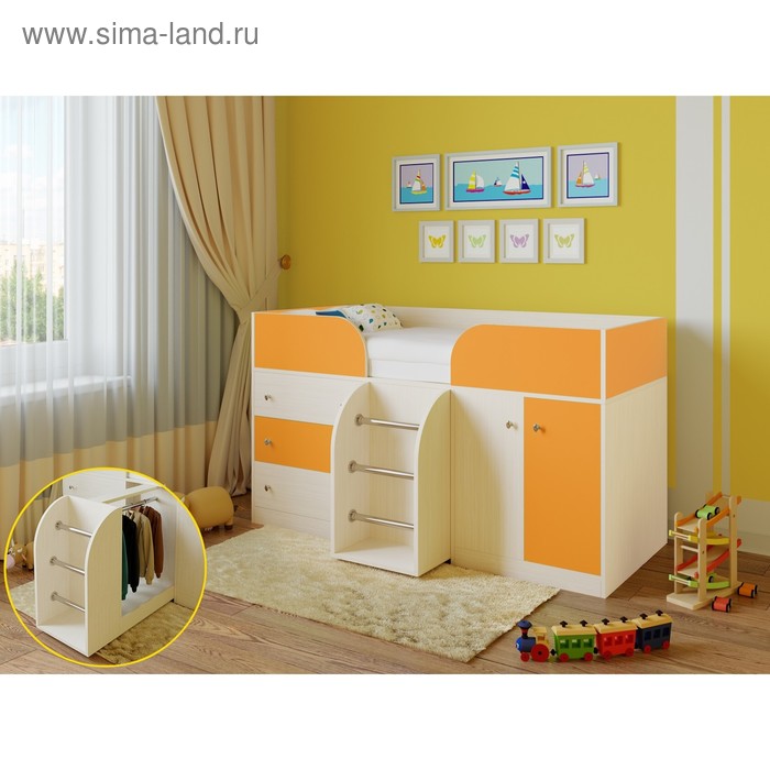 фото Детская кровать-чердак «астра 5», цвет дуб молочный/оранжевый
