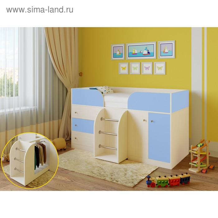 фото Детская кровать-чердак «астра 5», цвет дуб молочный/голубой