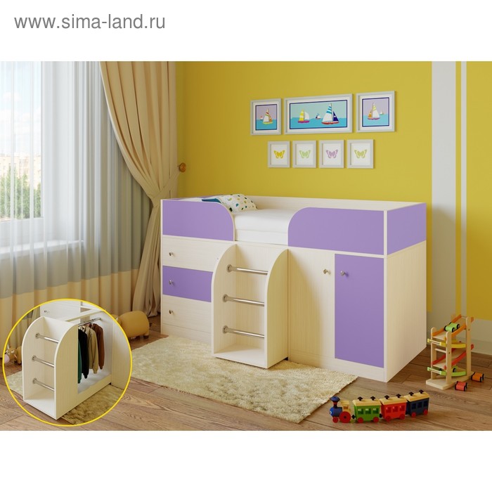 фото Детская кровать-чердак «астра 5», цвет дуб молочный/фиолетовый