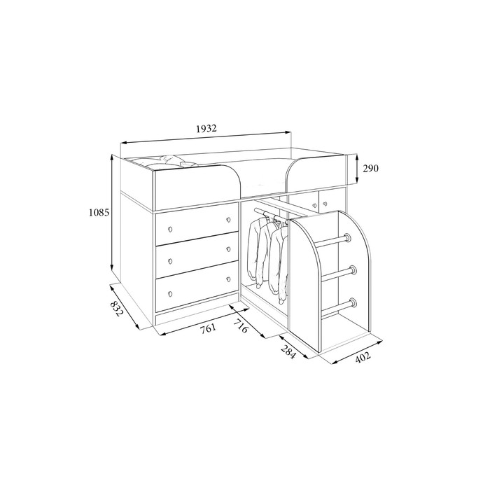 Детская двухъярусная кровать «Астра 5», цвет дуб шамони/дуб молочный