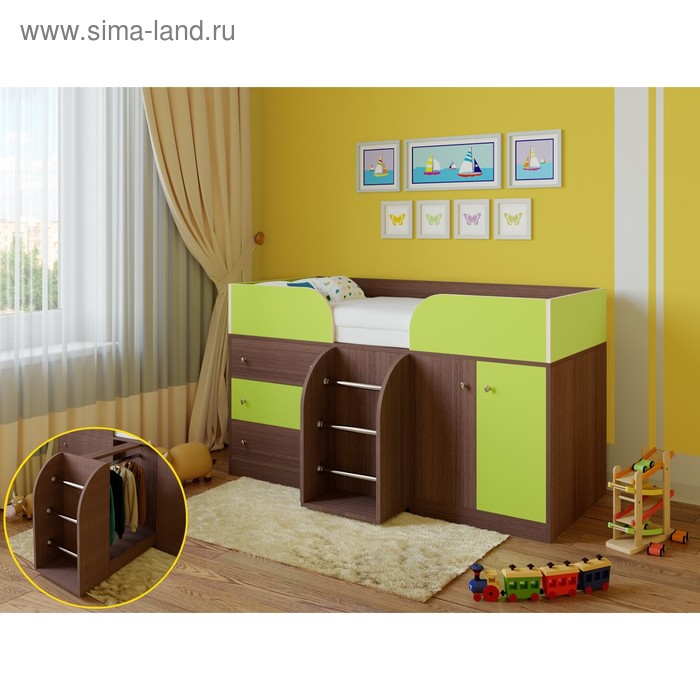 фото Детская кровать-чердак «астра 5», цвет дуб шамони/салатовый