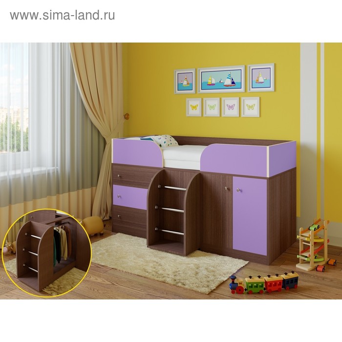 фото Детская кровать-чердак «астра 5», цвет дуб шамони/фиолетовый