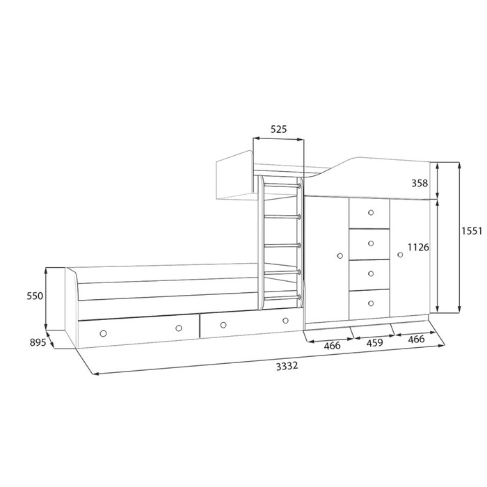 Детская двухъярусная кровать «Астра 6», цвет дуб шамони/голубой