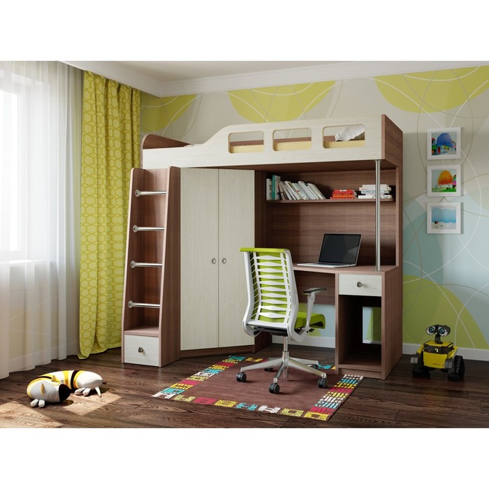 Детская двухъярусная кровать «Астра 7», цвет дуб шамони/дуб молочный