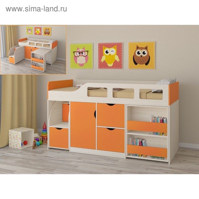 фото Детская кровать-чердак «астра 8», цвет дуб молочный/оранжевый