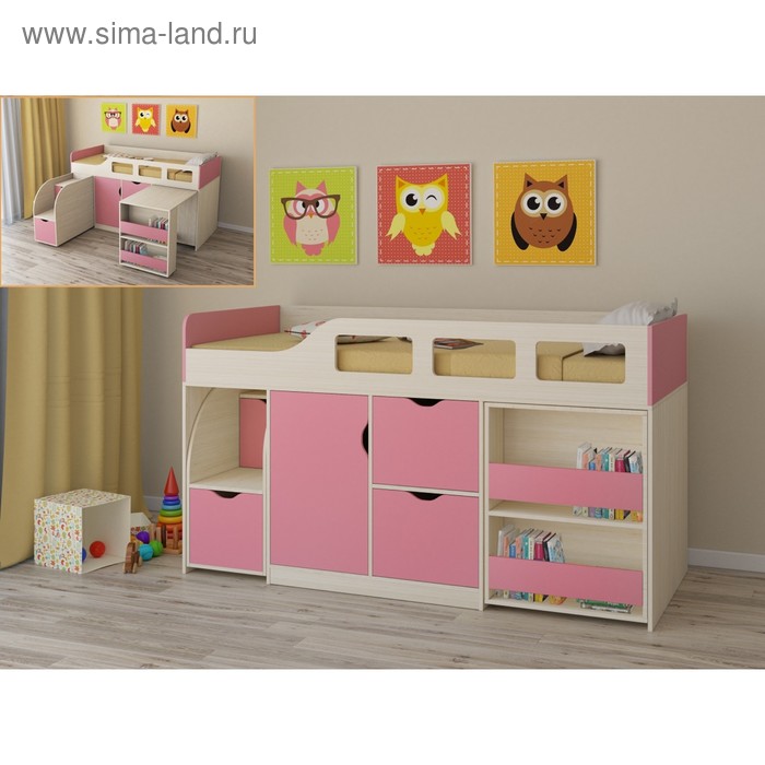 фото Детская кровать-чердак «астра 8», цвет дуб молочный/розовый