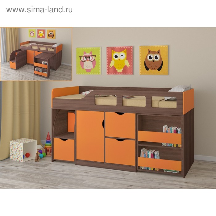 фото Детская кровать-чердак «астра 8», цвет дуб шамони/оранжевый