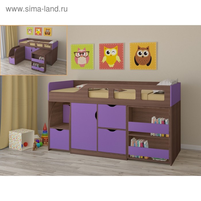 фото Детская кровать-чердак «астра 8», цвет дуб шамони/фиолетовый