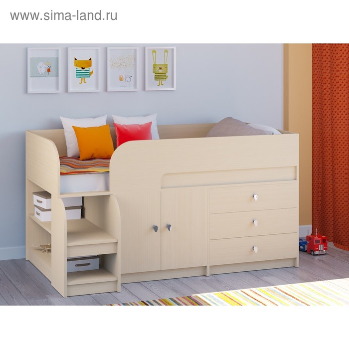 Детская кровать-чердак «Астра 9 V1», цвет дуб молочный/дуб молочный