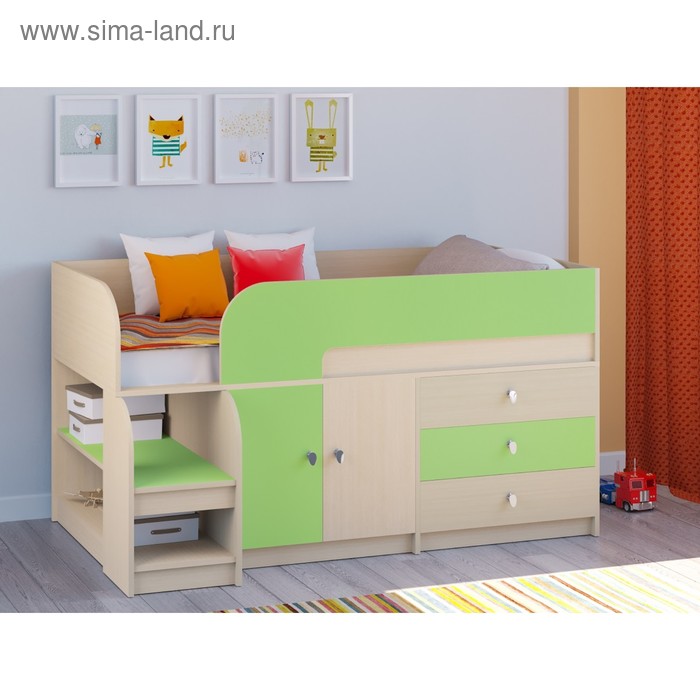 фото Детская кровать-чердак «астра 9 v1», цвет дуб молочный/салатовый