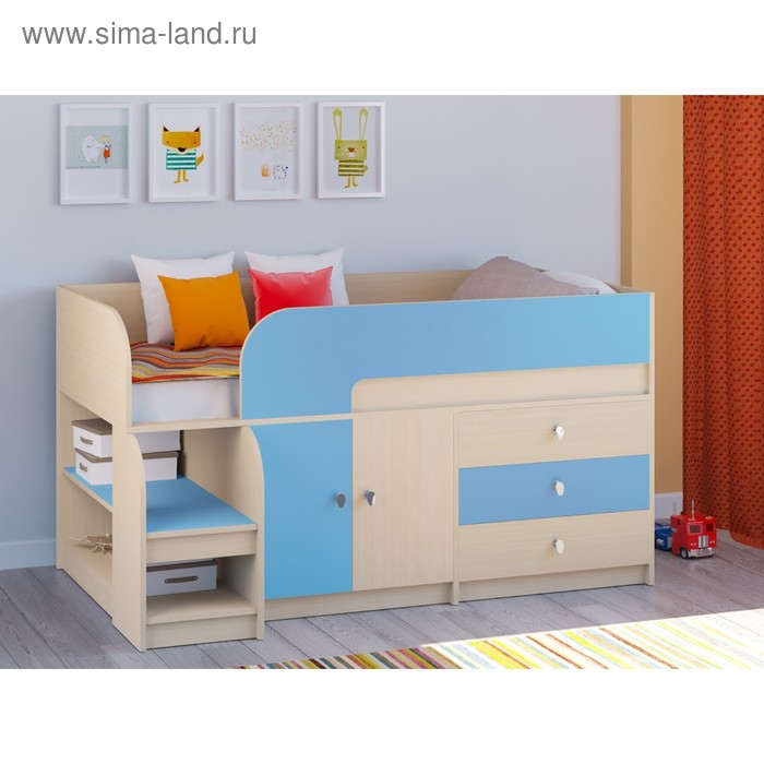 фото Детская кровать-чердак «астра 9 v1», цвет дуб молочный/голубой