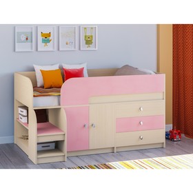 Детская кровать-чердак «Астра 9 V1», цвет дуб молочный/розовый Ош