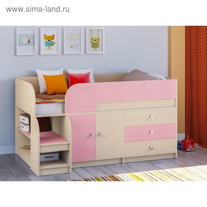 фото Детская кровать-чердак «астра 9 v1», цвет дуб молочный/розовый