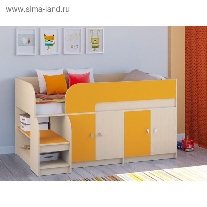фото Детская кровать-чердак «астра 9 v2», цвет дуб молочный/оранжевый