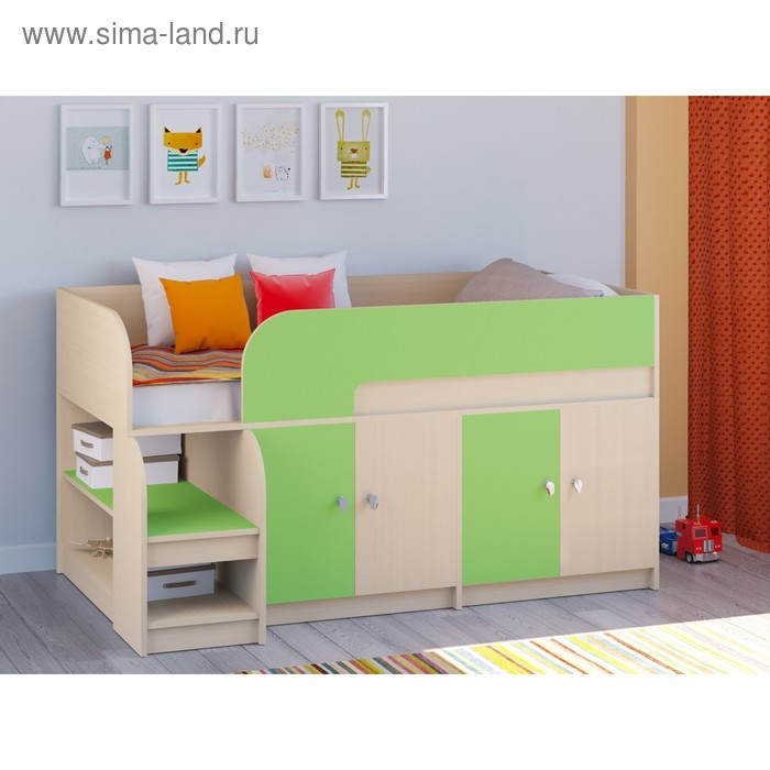 фото Детская кровать-чердак «астра 9 v2», цвет дуб молочный/салатовый