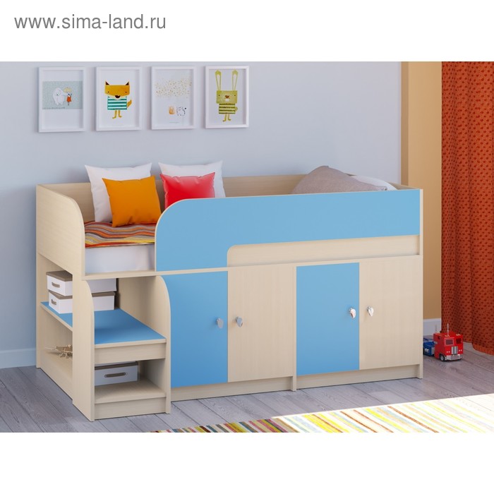 фото Детская кровать-чердак «астра 9 v2», цвет дуб молочный/голубой